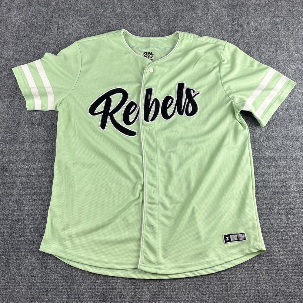 Rebel Star Rebels Baseball Jersey Lime Neon Green Mens XL Button Up 88 Back